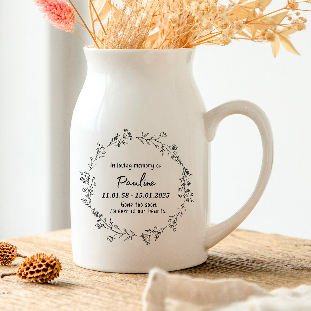 Personalised Memorial Jug Vase – In Loving Memory with Name & Dates