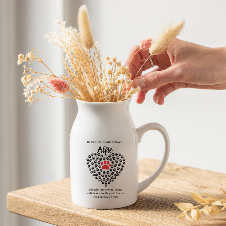Personalised Pet Memorial Jug Vase – Paw Print Heart Design