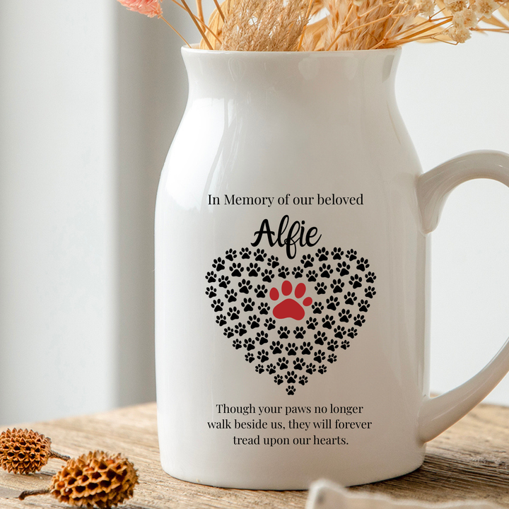 Personalised Pet Memorial Jug Vase – Paw Print Heart Design