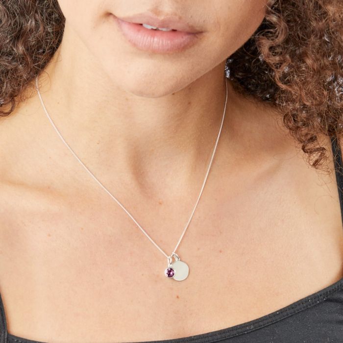 FEBRUARY Amethyst Necklace - Engraved Birth Flower