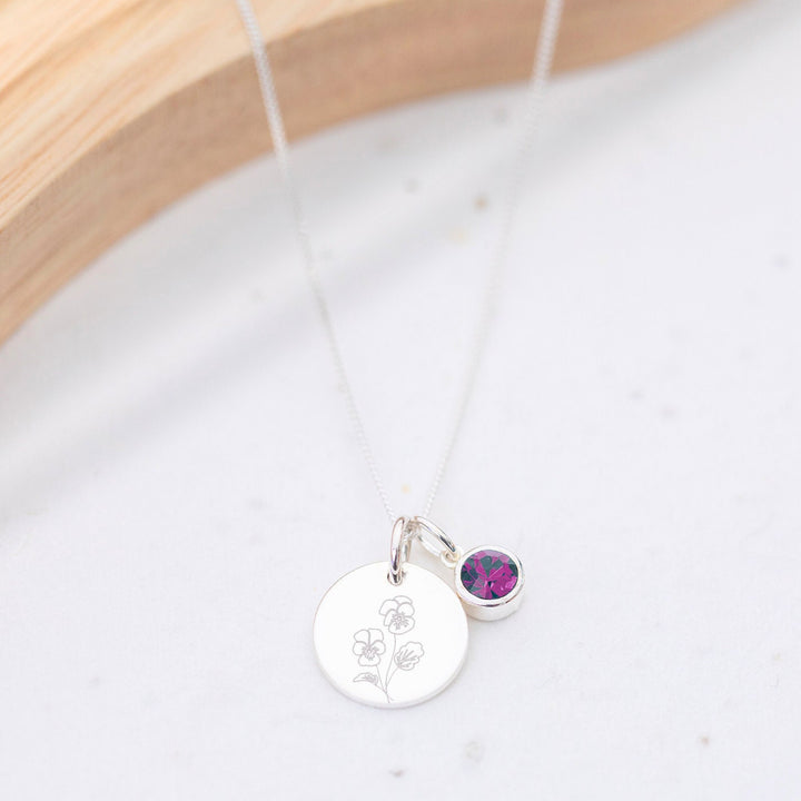 FEBRUARY Amethyst Necklace - Engraved Birth Flower