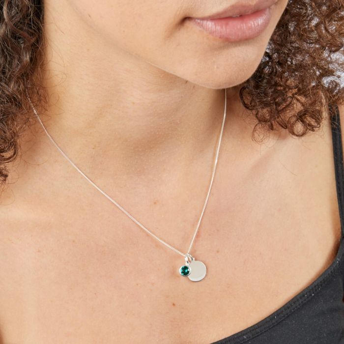 MAY Emerald Birthstone Necklace - Engraved Birth Flower